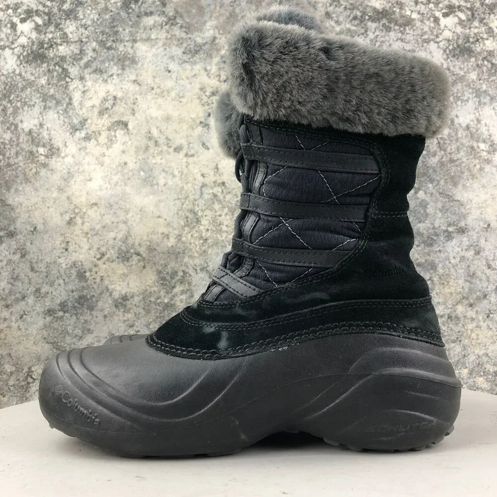 Columbia Women's Size 7.5 Sierra Summette Black Leather Faux Fur Winter Boots